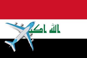 illustration vectorielle d'un avion de passagers survolant le drapeau de l'irak. concept de tourisme et de voyage vecteur