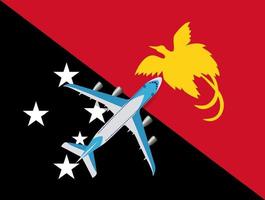 illustration vectorielle d'un avion de passagers survolant le drapeau de la papouasie. concept de tourisme et de voyage vecteur