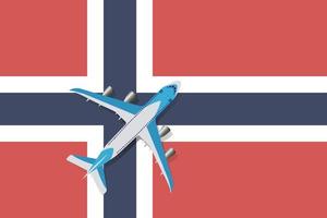 illustration vectorielle d'un avion de passagers survolant le drapeau de la norvège. concept de tourisme et de voyage vecteur