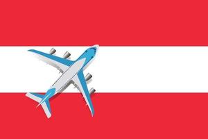 illustration vectorielle d'un avion de passagers survolant le drapeau de l'autriche. concept de tourisme et de voyage vecteur