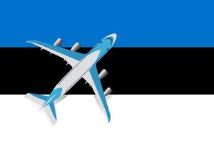 illustration vectorielle d'un avion de passagers survolant le drapeau de l'estonie. concept de tourisme et de voyage vecteur