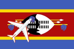 illustration vectorielle d'un avion de passagers survolant le drapeau du swaziland. concept de tourisme et de voyage vecteur