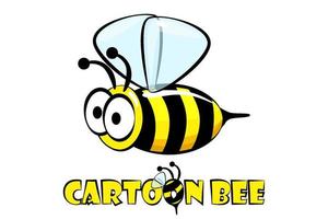 personnage de dessin animé abeille rayée jaune et l'inscription. insecte coloré de dessin animé mignon sur fond blanc. vecteur