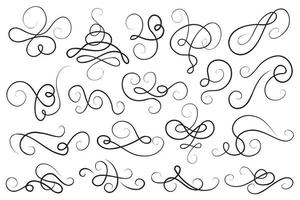collection d'éléments de conception décorative de vecteur de calligraphie. ensemble de courbes linéaires et de boucles. la fine ligne noire tourbillonne et virevolte.