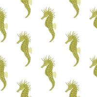 motif animal sous-marin sans couture avec imprimé isolé d'hippocampe vert. fond blanc. impression de bande dessinée. vecteur