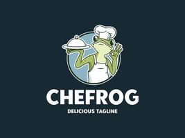 modèle de logo d'insigne de personnage de mascotte grenouille chef vecteur