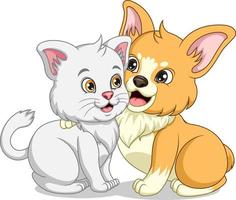 dessin animé mignon chat et chien corgi - meilleur ami pour toujours vecteur