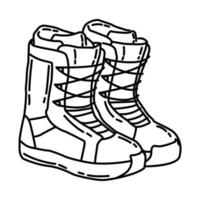 bottes de snowboard d'hiver pour l'icône des femmes. doodle style d'icône dessiné à la main ou contour. vecteur