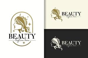 beauté femme reine royale création de logo or vecteur