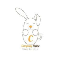 création de logo de tasse de café lapin mignon pour café ou pâtisserie avec contour.illustration vectorielle vecteur