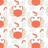 modèle pour enfants avec crabe et crevettes. motif dessiné à la main avec crabe et crevettes. le motif convient aux textiles, aux imprimés, à la conception de menus. vecteur