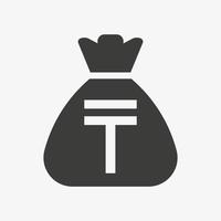 icône tenge. pictogramme de vecteur d'icône plate de sac d'argent. sac avec tenge kazakhstani isolé sur fond blanc. symbole monétaire kazakh.