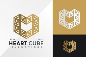 modèle d'illustration vectorielle de conception de logo de cube de coeur vecteur