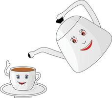 tasse à thé de dessin animé mignon et illustration vectorielle de bétail vecteur
