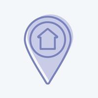 icône de localisation de la maison dans un style branché à deux tons isolé sur fond bleu doux vecteur