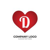 logo de lettre d avec l'icône de coeur, concept de jour de valentines vecteur