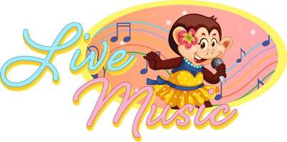logo de musique live avec petit singe chantant vecteur