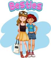 besties avec des personnages de dessins animés d'adolescentes vecteur