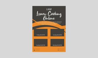 modèle de conception de flyer de cours de cuisine. cuisine savoureuse, apprenez à cuisiner aujourd'hui la conception de flyers. commencez à cuisiner aujourd'hui dépliant de cours, conception d'affiches. vecteur