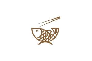 poisson vintage rétro avec des baguettes pour vecteur de conception de logo poke bar