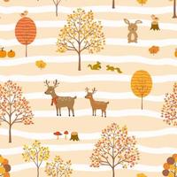 animaux mignons heureux sur la forêt d'automne, modèle sans couture dans le style de dessin animé pour la décoration, le produit d'enfant, la mode, le tissu, le textile, l'impression ou le papier peint vecteur