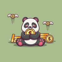 panda mignon tenant une pièce d'un dollar vecteur