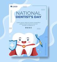 modèle d'affiche de la journée du dentiste illustration de conception dentaire plate modifiable de fond carré adapté aux médias sociaux ou aux publicités sur le web vecteur