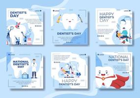 modèle de poste de jour de dentiste illustration de conception dentaire plate modifiable de fond carré adapté aux médias sociaux ou aux publicités internet sur le web vecteur