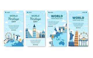 modèle d'histoires de la journée du patrimoine mondial illustration de conception plate modifiable de fond carré adapté aux médias sociaux, aux cartes de voeux et aux publicités Web vecteur