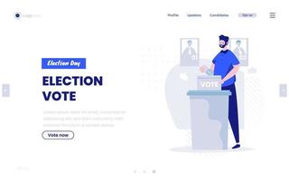 homme donnant le vote pour le concept du jour des élections sur la conception de la page de destination vecteur