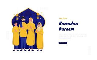 joyeux ramadan kareem salutations familiales musulmanes vecteur