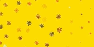 texture de doodle vecteur rouge et jaune clair avec des fleurs.