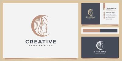 beauté du visage avec le concept de conception de logo lettre c. visage beauté cheveux femmes création de logo et carte de visite vecteur