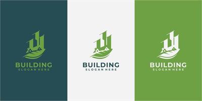 inspiration de conception de logo de feuille de construction. concept de conception de logo de construction de feuille verte vecteur