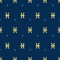 motif or sans soudure du zodiaque. répéter le signe des poissons avec des étoiles sur le fond bleu. symbole de l'horoscope vectoriel