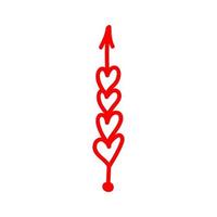 flèche rouge doodle linéaire avec coeur. amour pointeur, trajectoire, comme. élément de conception de vecteur pour les médias sociaux, la Saint-Valentin et les conceptions romantiques.