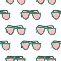 lunettes de soleil doodle modèle sans couture de silhouettes. imprimé hipster rose isolé sur fond blanc. vecteur