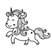 Licorne de dessin animé mignon doodles. Illustration de vecteur ligne ligne dessin animé art.