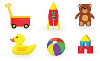 six enfants, jouets, dessin animé, ensemble, icônes vecteur