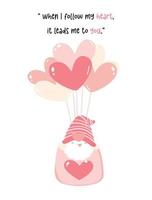 mignon valentine gnome en forme de coeur ballons dessin animé vecteur plat