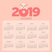 Calendrier 2019 avec des cochons mignons.