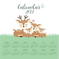 Calendrier 2019 avec une jolie famille de cerfs. vecteur