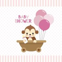 Carte de voeux de douche de bébé avec petit singe. vecteur