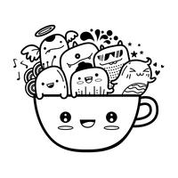 Tasse à café mignon monter doodles fond Illustration vectorielle. vecteur