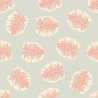 motif de doodle sans couture pastel clair avec des silhouettes de feuilles de monstère aléatoires. illustration de palette douce rose et bleu. vecteur