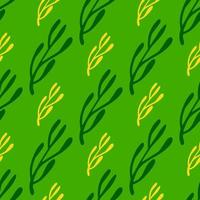 motif botanique sans soudure avec ornement de branches à base de plantes. doodle imprimé simple dans les tons verts et jaunes. vecteur