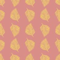 modèle sans couture de botanique dans des tons pastel avec des formes de feuilles de griffonnage de fougère jaune. fond rose. vecteur