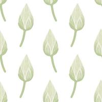 modèle sans couture de flore nature fleurie avec des formes de bourgeon de tulipe gris clair profilées de doodle. toile de fond isolée. vecteur