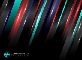Technologie abstraite rayé des lignes de couleur bleues, rouges obliques avec effet de lumière sur fond noir. vecteur