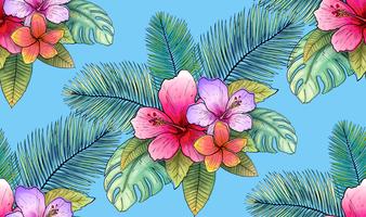 illustration vectorielle de modèle sans couture tropical floral et feuille.
